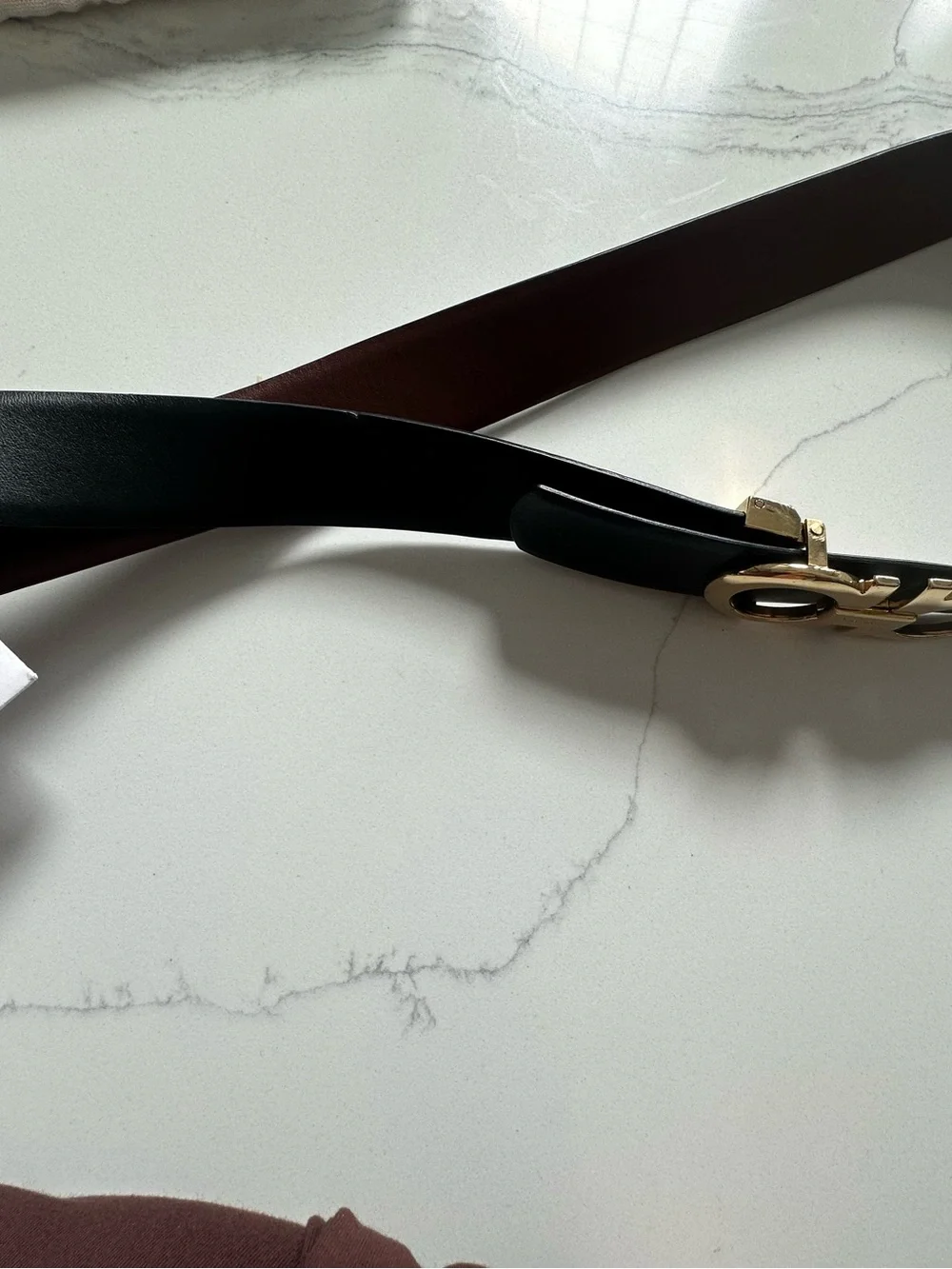 Black Leather Belt with Gold Double Gancini Buckle
